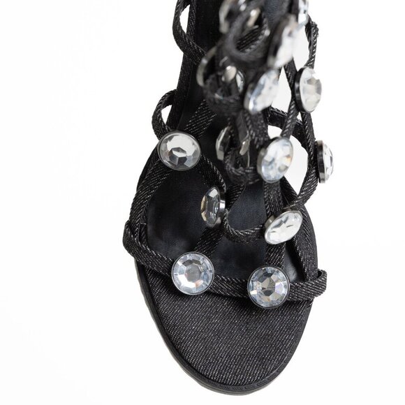 ✨ Karl Lagerfeld Beatriz Rhinestone Faux Crystal Gladiator Sandal Heel Black - Picture 9 of 15